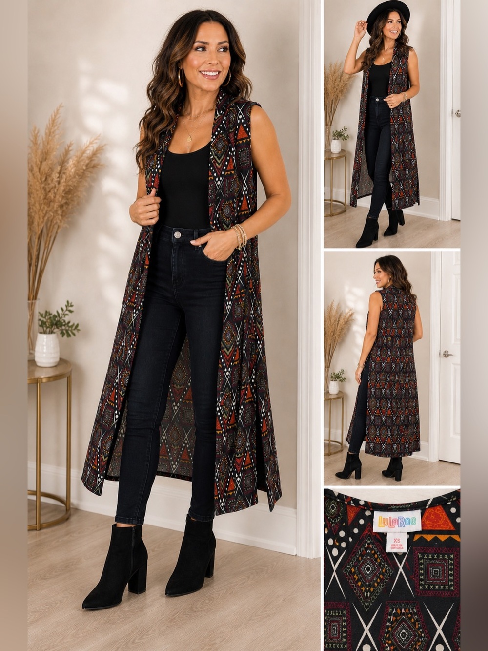 LuLaRoe duster  - Black, Red, Orange, Green Geometric